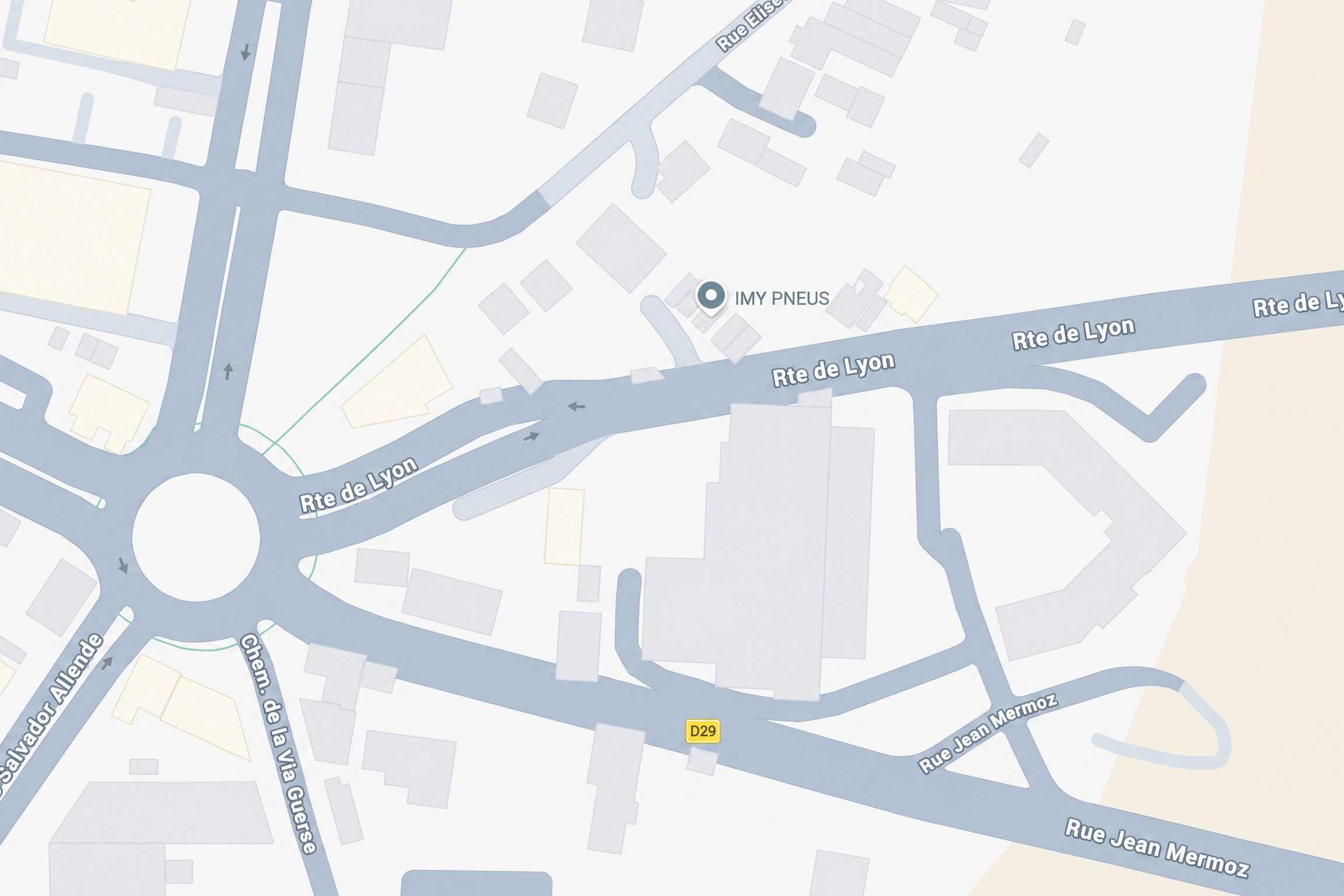 Carte de Chassieu centrée sur IMY PNEUS, avec les routes et sans les autres établissements